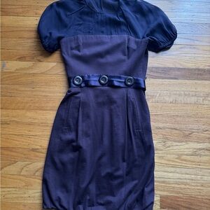 Chiffon Sleeve Midi Dress with Decorative Belt - Purple